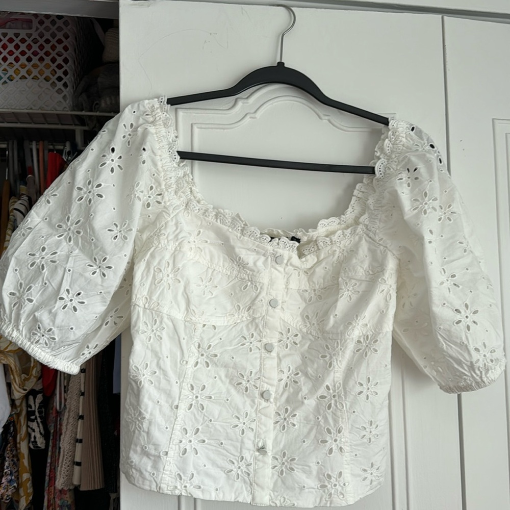 Puff sleeves eyelet cropped top Gap